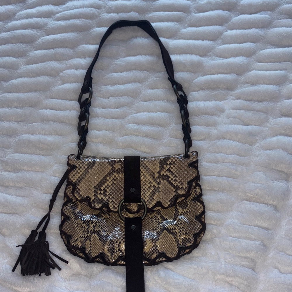 Dolce & Gabbana Black and Tan Snake Print Shoulder Bag